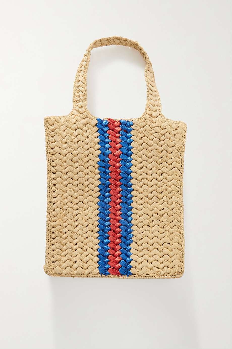 GUCCI Embellished leather-trimmed crocheted raffia tote